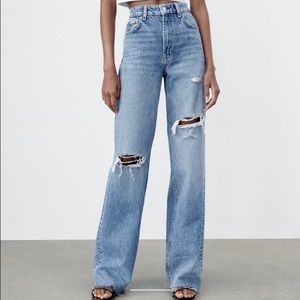 Zara ripped wide leg jeans